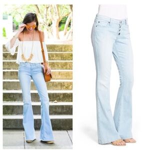 'Nikki' Skinny Flare Jeans Stretch Sz 3 / 4 Light wash button fly A279